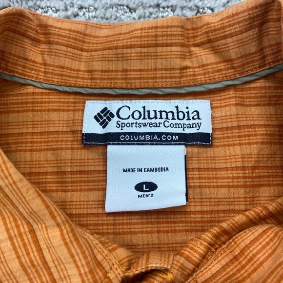 Columbia Shirt Men Large L Orange Striped Button Up Casual Outdoor 100% Cotton - Picture 4 of 9